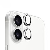 Blueo iPhone 16 ve 16 Plus Uyumlu Gümüş Taşlı Metal Frame Aplikatörlü Kamera Lens Camı Koruyucu