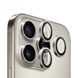 Blueo iPhone 16 Pro Max ve 16 Pro Naturel Titanyum Gri Metal Frame Aplikatörlü Kamera Lens Camı Koru