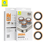 Blueo iPhone 15 Pro Uyumlu Metal Çerçeve Lens Koruyucu Turuncu