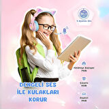 iClever Kedi Kulaklı Led Işıklı Güvenli Ses Sınırlı 50 Saat Oynatma Süreli Bluetooth Çocuk Kulaklığı Pembe