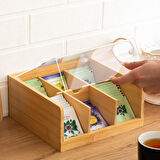 Porsima Home 005 Ahşap Bambu 6 Bölmeli Organizer Poşet Çay Kutusu Sallama Çay Kutusu