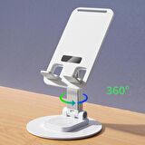 DM AD078 360 Derece Dönebilen Ayarlanabilir Tablet ve Telefon Tutucu Stand Beyaz