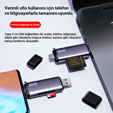 DM CR017 USB-A ve Type-C SD Micro SD TF Kart Okuyucu