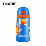 Shamobo Paslanmaz Çelik, Pipetli, Kilitlenebilir Çocuk Matarası 350 ml Mavi