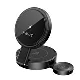 Havit W3100 Katlanabilir 3'ü 1 Arada Kablosuz Şarj Cihazı 15W - Siyah