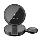Havit W3100 Katlanabilir 3'ü 1 Arada Kablosuz Şarj Cihazı 15W - Siyah