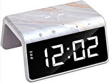 Havit W320 Hızlı Wireless Şarj, Saat Ve Gece Lambası (fast 15w) - Mermer Desenli