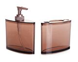OVAL SİVİ SABUNLUK DİŞ FIRÇALİK 2 Lİ BANYO SETİ KAHVERENGİ AKRİLİK
