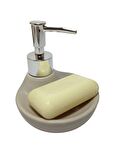 SABUNLUK VE SIVI SABUNLUK KOMBİNE MODEL BEJ 7X7X18CM 150ML