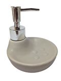 SABUNLUK VE SIVI SABUNLUK KOMBİNE MODEL BEJ 7X7X18CM 150ML