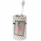SERAMİK DİŞ FIRÇALIK PEMBE ELBİSELİ KADIN MODEL 7X7X11CM
