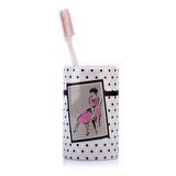 SERAMİK DİŞ FIRÇALIK PEMBE ELBİSELİ KADIN MODEL 7X7X11CM