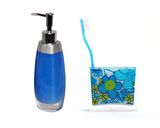 SIVI SABUNLUK,DİŞ FIRÇALIK 2 Lİ BANYO SETİ,GRİ MAVİ VE ÇİÇEKLİ