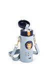 OKADI MAVİ AYI DESENLİ PASLANMAZ ÇELİK PİPETLİ ÇOCUK TERMOSU 350ML