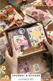 Vintage Journal Defter Hediye Seti, 153 Parça Scrapbook Set (Flower Serisi)