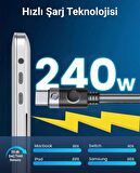 Orico 240W 5A PD Type-C to Type-C Hızlı Şarj ve Data Kablosu 1 Metre Siyah