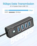 Orico USB3.0 4 Portlu 5Gbps Çoklu USB Bağlantı Noktası Çoklayıcı HUB, 1m, Siyah, PW4U-U3-10-BK