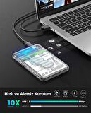 Orico USB3.2 Gen2 6Gbps Type-C 2.5” inch SATA SSD Hard Disk Kutusu Şeffaf