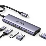 Ugreen Type-C to 4K/60Hz HDMI 3*USB 3.0 100W PD Güç Girişi Çoklayıcı Hub Adaptör