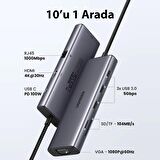 Ugreen Type-C to 3*USB 3.0 4K/30Hz HDMI VGA Gigabit Ethernet SD TF Kart Okuyucu Çoklayıcı Hub Adaptör