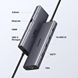 Ugreen Type-C to 3*USB 3.0 4K/30Hz HDMI VGA Gigabit Ethernet Aux SD TF Kart Okuyucu Çoklayıcı Hub Adaptör
