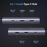 Ugreen Type-C to 2*USB 3.0 1*Type-C 2*HDMI 8K/30Hz 100W PD Güç Girişi Çoklayıcı Hub Adaptör