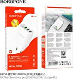 Borofone Şarj 4 Portlu USB-C ve USB-A Kafa 20W iPhone 15 Serisi Uyumlu Şarj Başlık Seyahat ve Duvar Şarj Cihazı Type-C Girişli Tüm Cihazlara Uyumludur BA79A