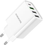Borofone Şarj 4 Portlu USB-C ve USB-A Kafa 20W iPhone 15 Serisi Uyumlu Şarj Başlık Seyahat ve Duvar Şarj Cihazı Type-C Girişli Tüm Cihazlara Uyumludur BA79A