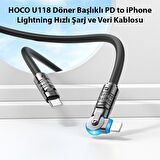 HOCO U118 Döner Başlıklı PD to iPhone Lightning Hızlı Şarj ve Veri Kablosu (Siyah)
