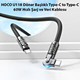 HOCO U118 Döner Başlıklı Type-C to Type-C 60W Hızlı Şarj Data Kablosu 120 Cm (Siyah)