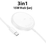 HOCO CW50 15W AirPods + Apple Watch+iPhone 3in1 Kablosuz Manyetik Hızlı Şarj Aleti