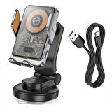 HOCO HW8 Transparent Discovery Edition Kablosuz Şarjlı Araç İçi Torpido Üstü Telefon Tutucu (Gri)