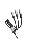 X102 Fresh 1M 2.4A 3in1 USB to Type-C / Lightning ve Micro Çıkışlı Hızlı Şarj Data Kablosu