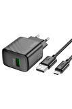Hoco CS21A Rich 18W USB 3.0 QC Çıkışlı Ekstra USB to Type-C Kablolu Hızlı Şarj Aleti