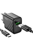 Hoco CS21A Rich 18W USB 3.0 QC Çıkışlı Ekstra USB to Type-C Kablolu Hızlı Şarj Aleti