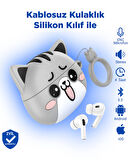 Ew48 Pro Ios Android Uyumlu Tws Bluetooth 5.3 Kablosuz Kulaklık Silikon Kedi Desenli Kılıf Ile Gri