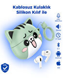 Ew48 Pro Ios Android Uyumlu Tws Bluetooth 5.3 Kablosuz Kulaklık Silikon Kedi Desenli Kılıf Ile Haki
