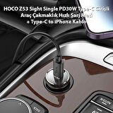 HOCO Z53 Sight Single PD30W Type-C Girişli Araç Çakmaklık Hızlı Şarj Aleti + Type-C to iPhone Lightning Kablo