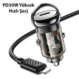 HOCO Z53 Sight Single PD30W Type-C Girişli Araç Çakmaklık Hızlı Şarj Aleti + Type-C to iPhone Lightning Kablo