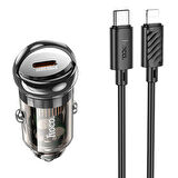 HOCO Z53 Sight Single PD30W Type-C Girişli Araç Çakmaklık Hızlı Şarj Aleti + Type-C to iPhone Lightning Kablo