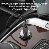 HOCO Z53 Sight Single PD30W Type-C Girişli Araç Çakmaklık Hızlı Şarj Aleti + Type-C to Type-C Kablo