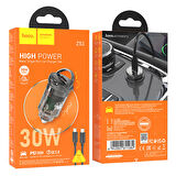 HOCO Z53 Sight Single PD30W Type-C Girişli Araç Çakmaklık Hızlı Şarj Aleti + Type-C to Type-C Kablo