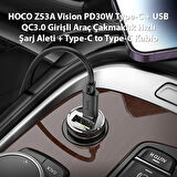 HOCO Z53A Vision PD30W Type-C + USB QC3.0 Girişli Araç Çakmaklık Hızlı Şarj Aleti + Type-C to Type-C