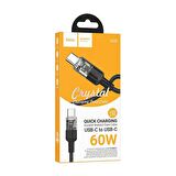 Hoco U129 Transparan 60W Type-C to Type-C Data ve Şarj Kablosu 1m Siyah