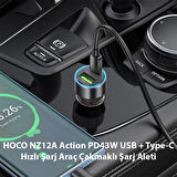 HOCO NZ12A Action PD43W USB + Type-C Hızlı Şarj Araç Çakmaklı Şarj Aleti