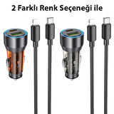 HOCO NZ12A Action PD43W USB + Type-C Araç Çakmaklık Hızlı Şarj Aleti + Type-C to iPhone Lightning Ka