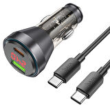 HOCO NZ12B Unimpeded PD48W USB + Type-C Araç Çakmaklı Hızlı Şarj Aleti + Type-C to Type-C Kablo