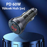 HOCO NZ12C Graceful PD60W 2 Type-C Girişli Araç Çakmaklık Hızlı Şarj Aleti + Type-C to Type-C Kablo