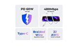 Orico 3A 60W PD Type-C to Type-C Hızlı Şarj ve Data Kablosu 1 Metre Beyaz
