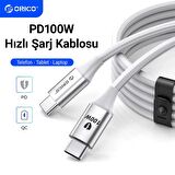 Orico 100W 5A PD Type-C to Type-C Hızlı Şarj ve Data Kablosu Beyaz 1 Metre